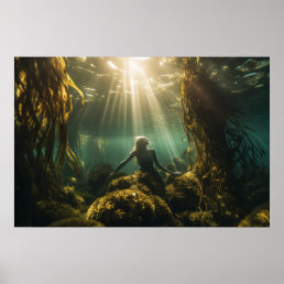 Mermaid in a kelp forest poster