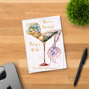 Mermaid in a Martini Glass Personalized Party Acrylic Invitations