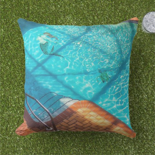 Mermaid in a Swimming Pool Outdoor Pillow