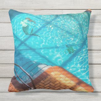 Mermaid in a Swimming Pool Outdoor Pillow
