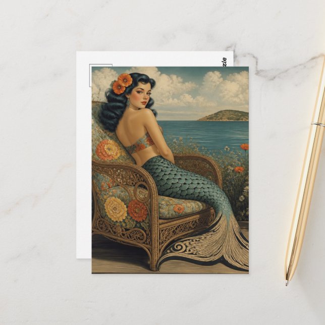 Mermaid in a Vintage Chair Postcard (Front/Back In Situ)