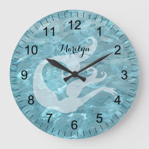 Mermaid in  Aqua Pool Water _ Abstract Photography Large Clock