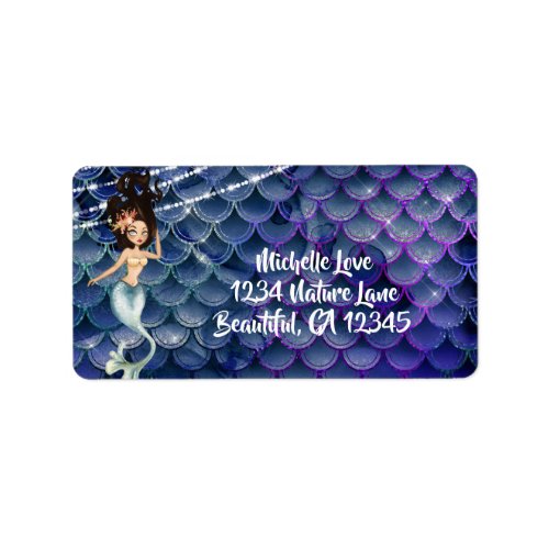 Mermaid in Blue  Sparkling Under the Sea Address Label