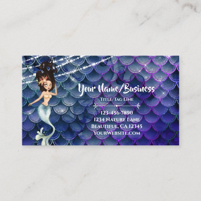 Mermaid in Blue ~ Sparkling Under the Sea Beach Business Card (Front)