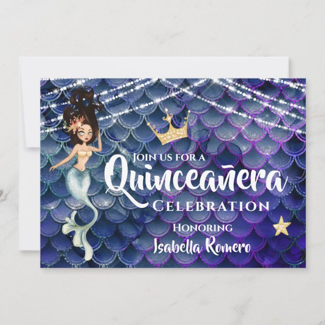 Mermaid in Blue Under the Sea w/ Mass Quinceañera Invitation (Front)