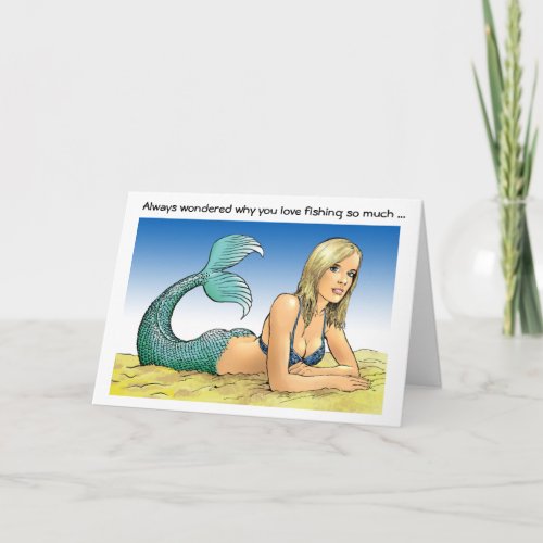 Mermaid in Funny Fishing Birthday Card