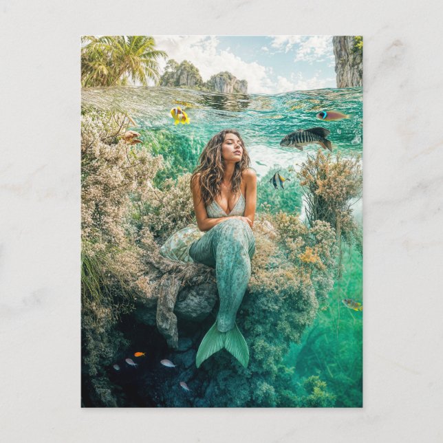 Mermaid in Lush Underwater Coral Garden Holiday Postcard (Front)