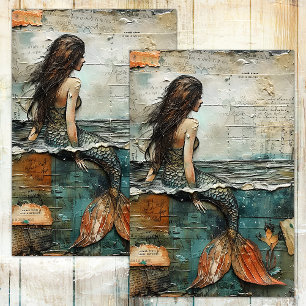 MERMAID IN MIXED MEDIA DECOUPAGE TISSUE PAPER