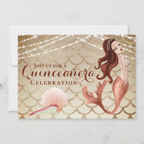 Mermaid in Rose Gold Under the Sea Quinceaera Invitation