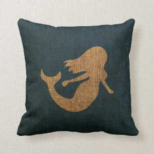 Mermaid in Rustic Blue Throw Pillow
