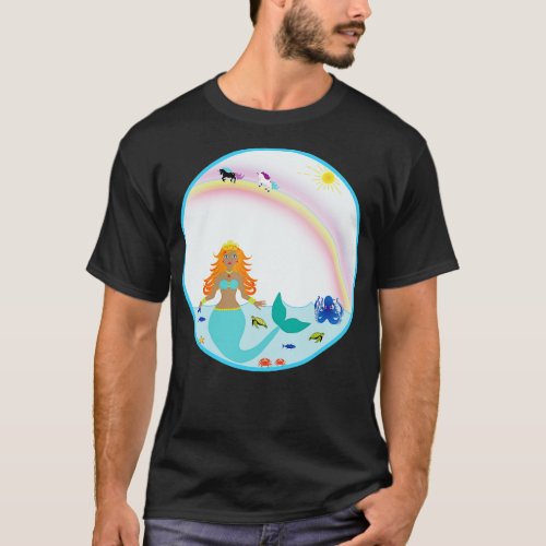 Mermaid in Sea with fish octopus crabs turtles uni T_Shirt