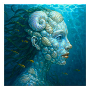 Mermaid in shells - painting style poster