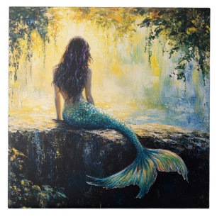 Mermaid in the Cove Painting Ceramic Tile