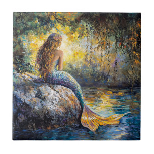 Mermaid in the Grotto Painting Ceramic Tile