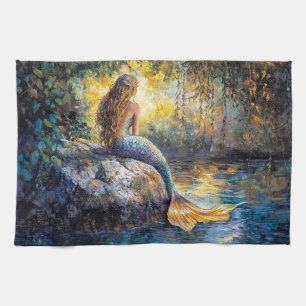 Mermaid in the Grotto Painting Kitchen Towel