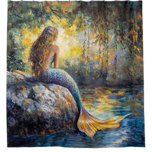 Mermaid in the Grotto Painting Shower Curtain