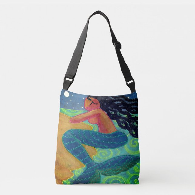 Mermaid in the Moonlight Abstract Art Crossbody Bag (Front)