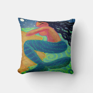 Mermaid in the Moonlight Abstract Art Throw Pillow