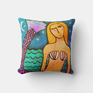 Mermaid in the Moonlight Abstract Art Throw Pillow