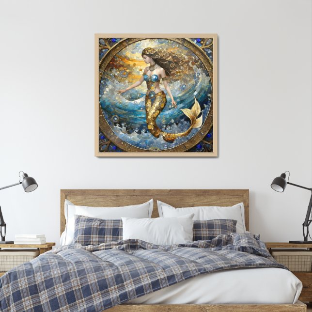 Mermaid in the Ocean Waves Framed Art (Bedroom)