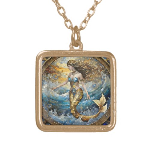 Mermaid in the Ocean Waves Gold Plated Necklace