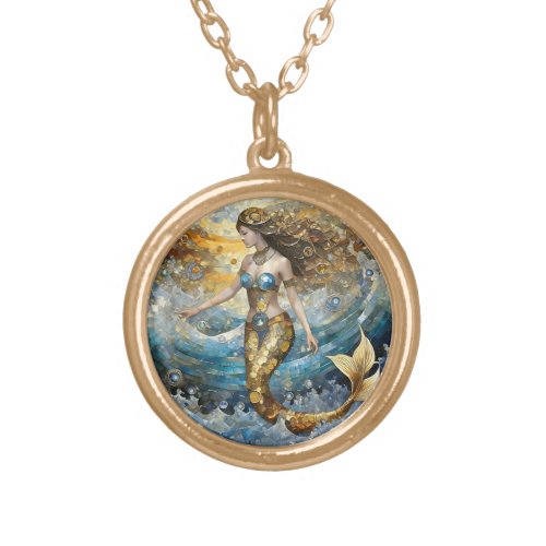 Mermaid in the Ocean Waves Gold Plated Necklace