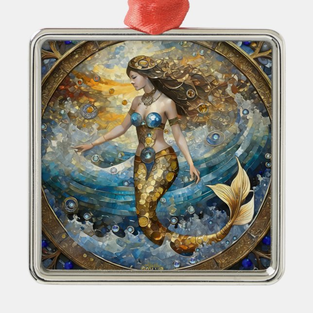 Mermaid in the Ocean Waves Metal Ornament (Front)