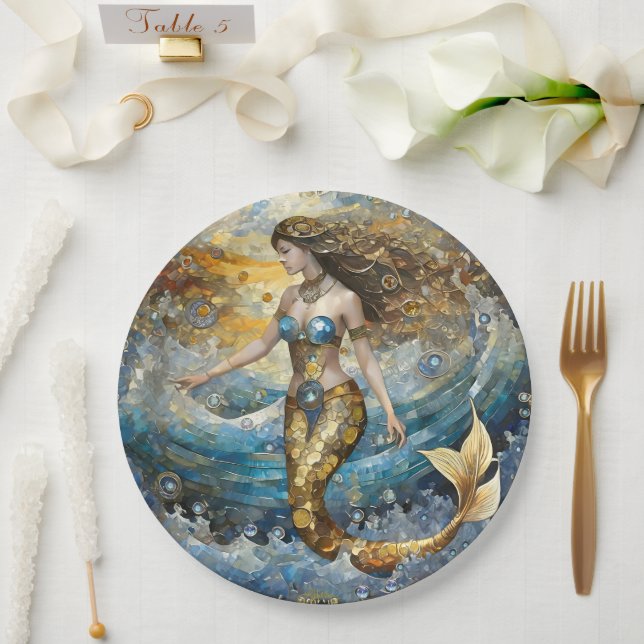 Mermaid in the Ocean Waves Paper Plates (Wedding)