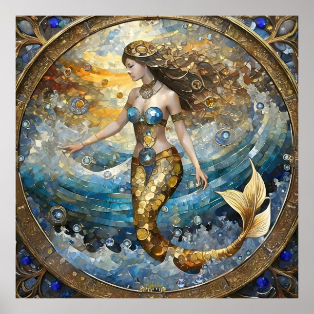Mermaid in the Ocean Waves Poster (Front)