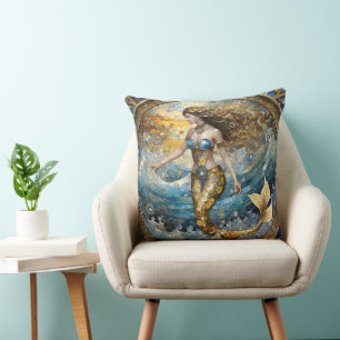 Mermaid in the Ocean Waves Throw Pillow
