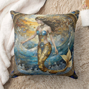 Mermaid in the Ocean Waves Throw Pillow