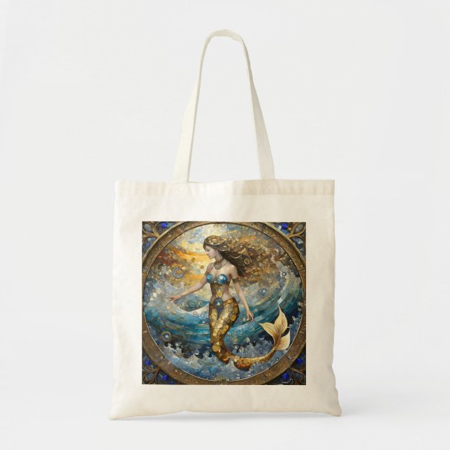 Mermaid in the Ocean Waves Tote Bag (Front)