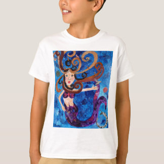 Mermaid in the Sea with Birds Art Painting T-Shirt