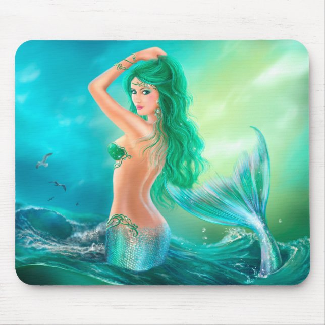 Mermaid in the Sunset with Green Hair Mouse Pad (Front)