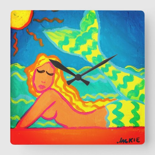 Mermaid in the Sunshine Abstract Painting Square Wall Clock
