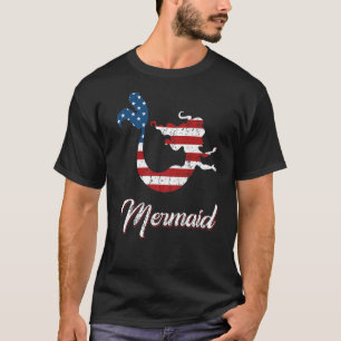 Mermaid In The Usa 4th Of July American Flag Patri T-Shirt