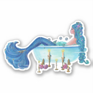 Mermaid in tub by Renee Custom-Cut Vinyl Sticker