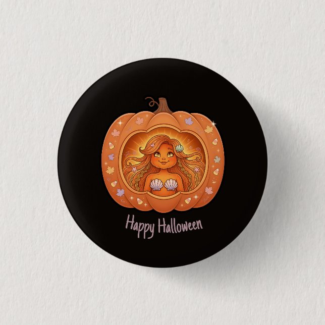 Mermaid Inside Pumpkin Design Button (Front)