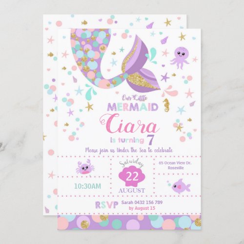 Mermaid Invitation Card Tail Pool Birthday Party