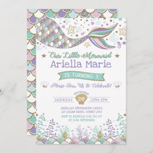 Mermaid Invitation Under the Sea Birthday Party