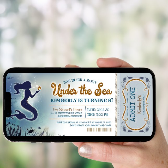 Mermaid Invitation Under the Sea Glitter Birthday (Front Digital)