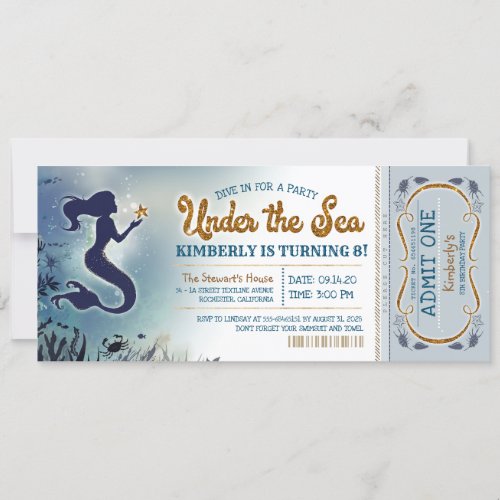Mermaid Invitation Under the Sea Glitter Birthday