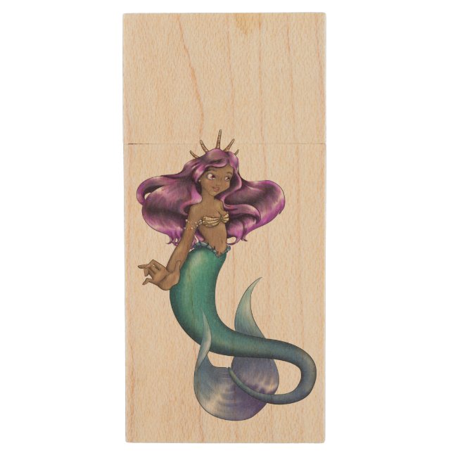 Mermaid Iole Wood Flash Drive (Front Vertical)