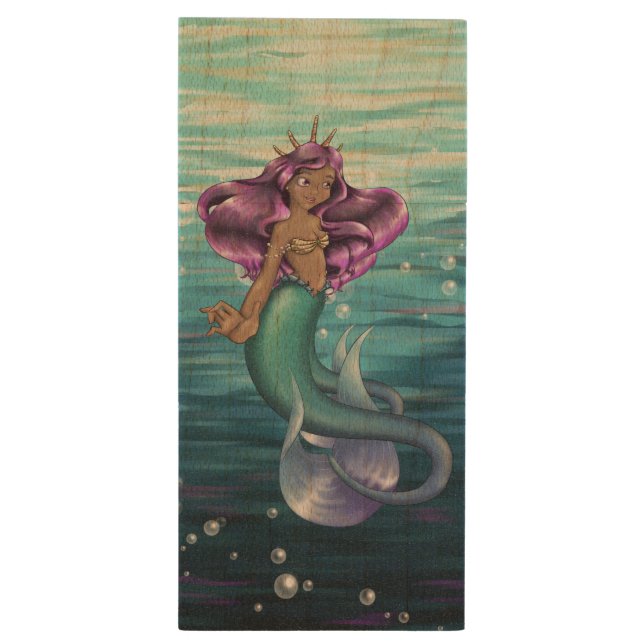 Mermaid Iole Wood Flash Drive (Back (Vertical))