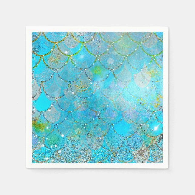 Mermaid Iridescent Pearl Shimmer Birthday Party Napkins (Front)