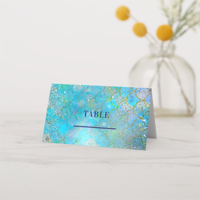 Mermaid Iridescent Pearl Shimmer Birthday Party Place Card (Front)