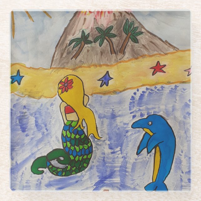 Mermaid Island Glass Coaster (Front)