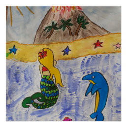 Mermaid Island Glossy Poster