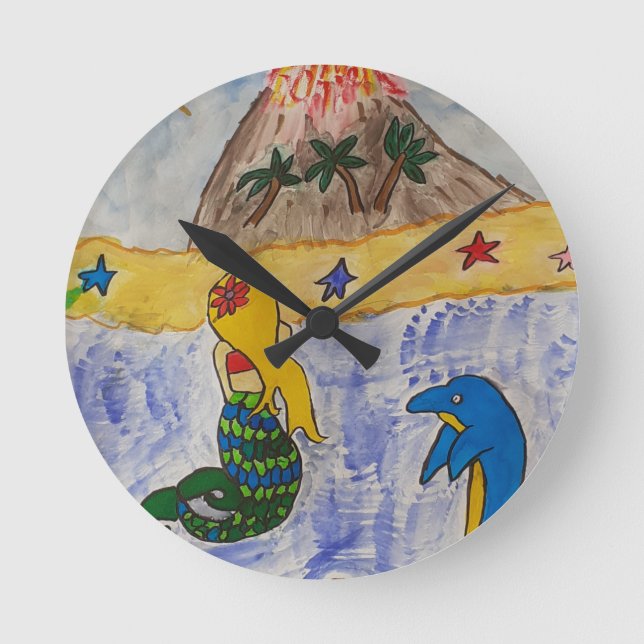Mermaid Island Round Clock (Front)