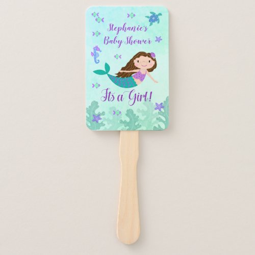 Mermaid Its A Girl Baby Shower Personalized Hand Fan